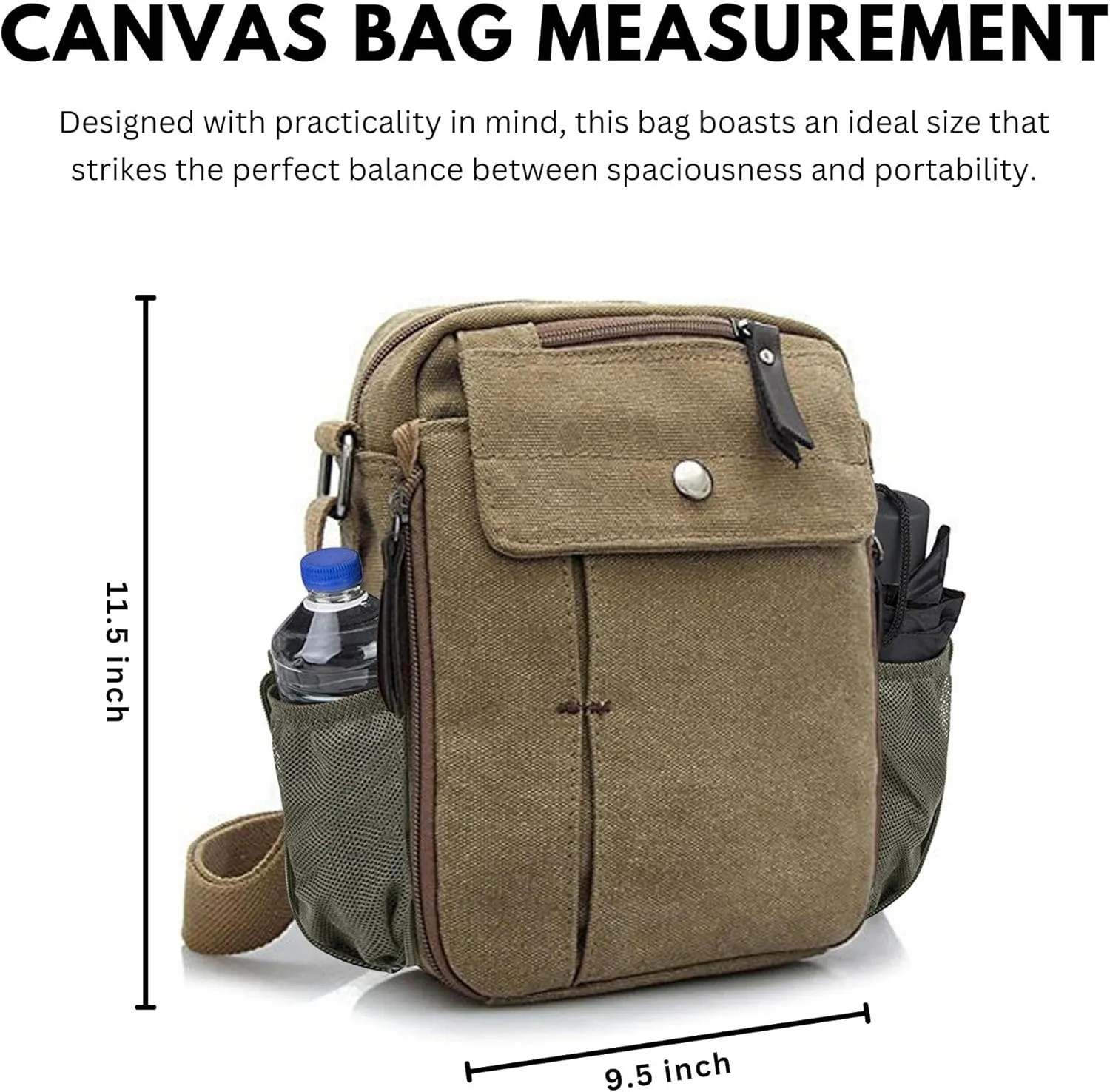 Men's Multifunctional Canvas Crossbody Bag Chest Bag Travel Carry Bag with Bottle Holder