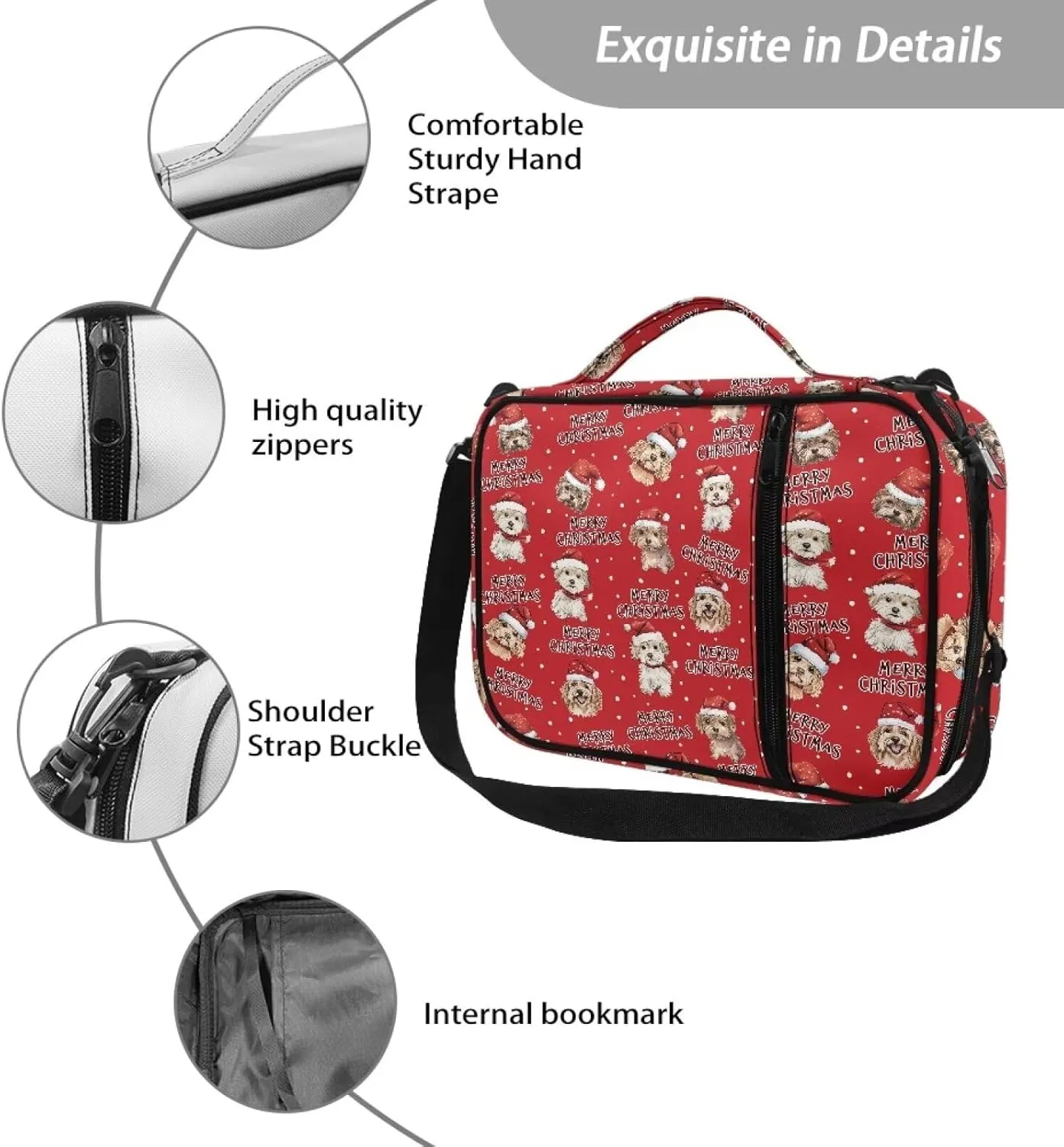 Merry Christmas Bible Case for Women Church Bag Bible Bag Dogs Crossbody Bags with Zipper Pocket Holy Book Protector Pouch
