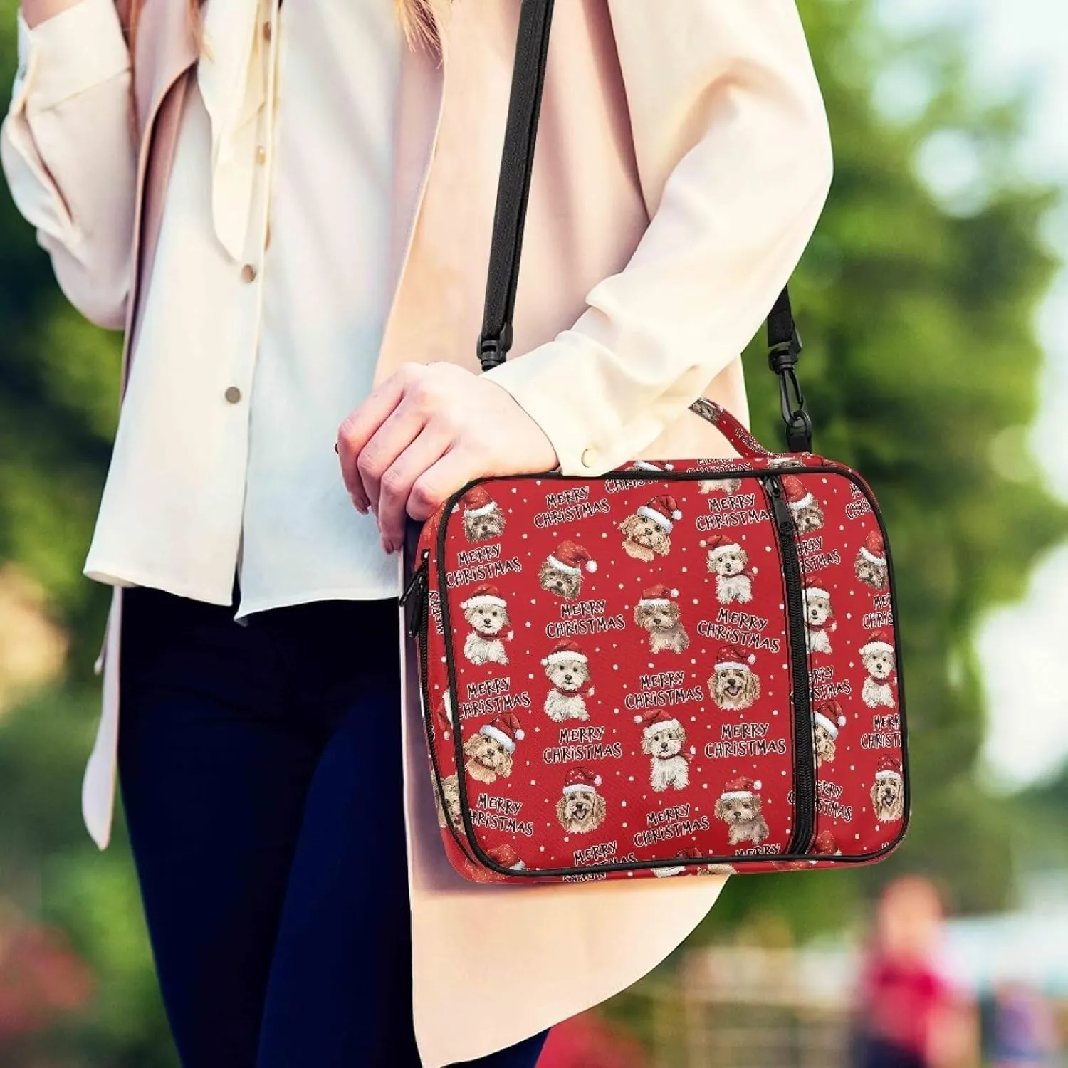 Merry Christmas Bible Case for Women Church Bag Bible Bag Dogs Crossbody Bags with Zipper Pocket Holy Book Protector Pouch