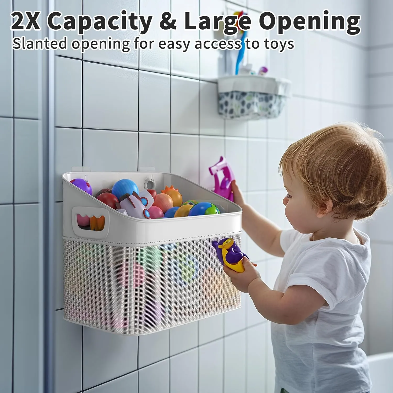 Mesh Baby Bath Toy Storage, ‎Large Capacity and Quick Drying Baby Toy Storage for Bath, Multi-use Net Bags Make Baby Bath Toy Organizer Easy, 2 Pack