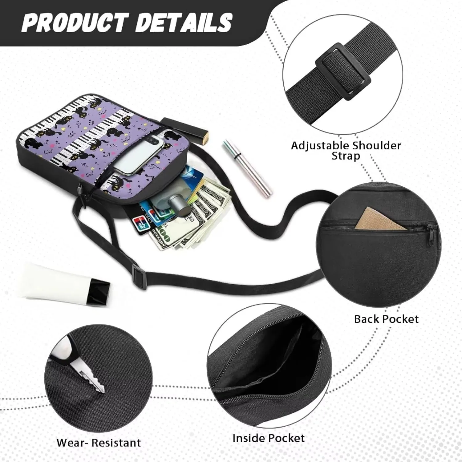 Messenger Bags for Travel Crossbody Shoulder Bags with Pockets Custom Satchel Bag for Phone