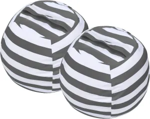 Miaowater 2 PCS Stuffed Animal Storage Bean Bag Chair Cover, Cotton Canvas Beanbag with Zipper for Organizing Kid's and Adults Room Grey 24"