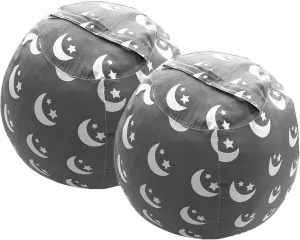 Miaowater 2 PCS Stuffed Animal Storage Bean Bag Chair Cover, Cotton Canvas Beanbag with Zipper for Organizing Kid's and Adults Room Stars Moon 24"