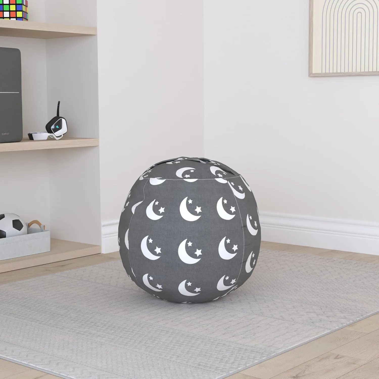 Miaowater 2 PCS Stuffed Animal Storage Bean Bag Chair Cover, Cotton Canvas Beanbag with Zipper for Organizing Kid's and Adults Room Stars Moon 24"
