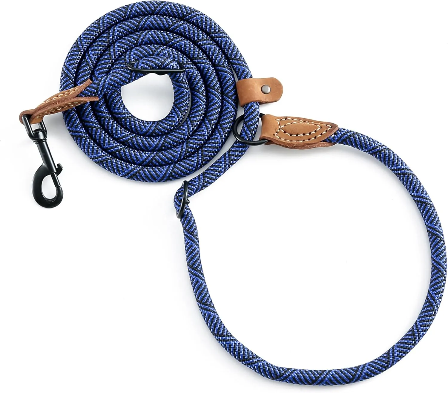 Mile High Life Hands Free Dog Leash, Crossbody Waist Leash with Genuine Leather Connection, Multifunctional Adjustable Slip Lead for Dog Walking Running (Blue, 8FT)