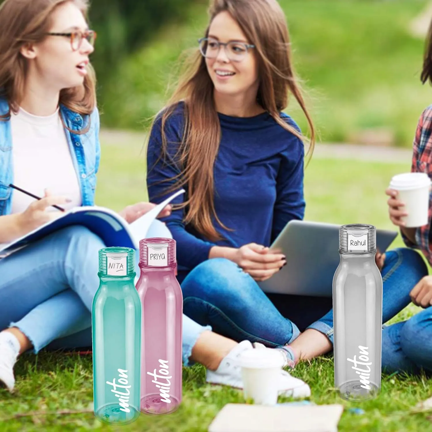 MILTON Name Tag Pet Water Bottle, Set of 2, 1 Litre Each, Grey | BPA Free | 100% Leak Proof | Office, Gym, School, Picnic, Car, Hiking, Trekking, Day-trips Bottle