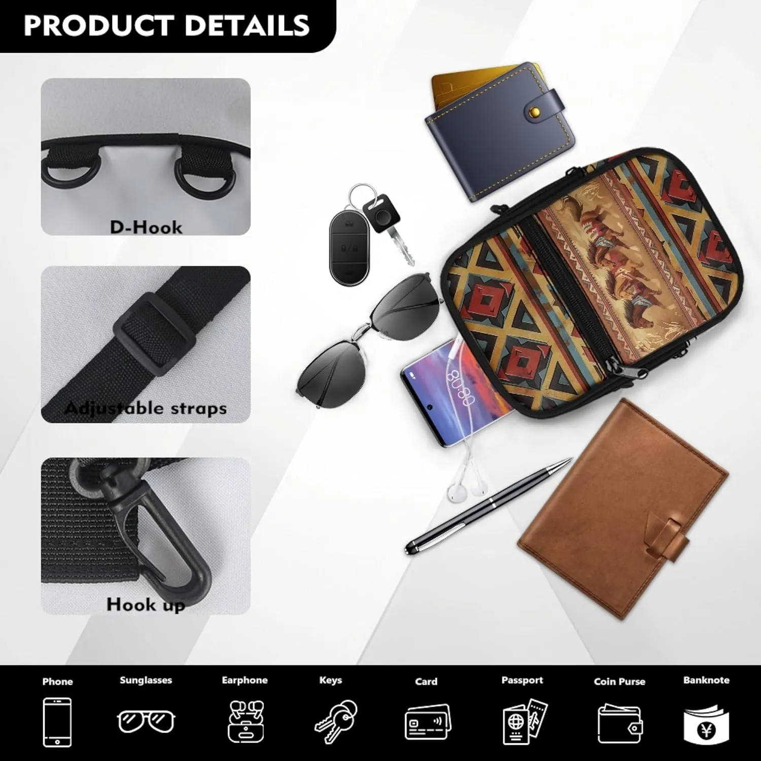 Mini Crossbody Bag with Adjustable Straps Small Crossbody Bags for Men Multifunctional Messenger Bag