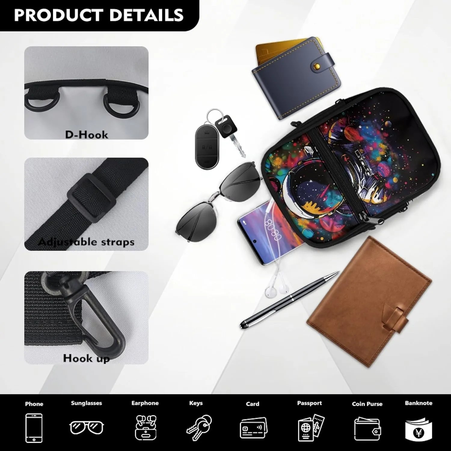 Mini Crossbody Bag with Adjustable Straps Small Crossbody Bags for Men Multifunctional Messenger Bag