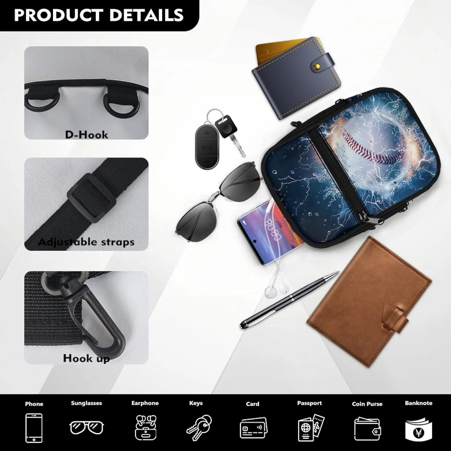Mini Crossbody Bag with Adjustable Straps Small Crossbody Bags for Men Multifunctional Messenger Bag