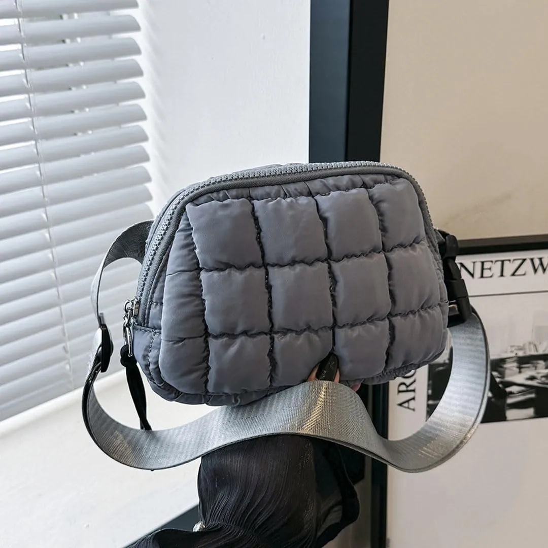 Mini Quilted Puffer Crossbody Bags for Women Puff Chest Belt Bag Fanny Pack Puffy Shoulder Bag Bubble Handbag Purse