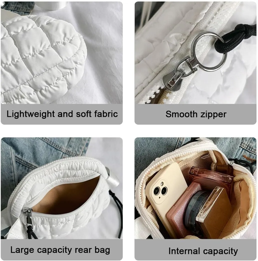 Mini Quilted Puffer Crossbody Bags for Women Puff Chest Belt Bag Fanny Pack Puffy Shoulder Bag Bubble Handbag Purse