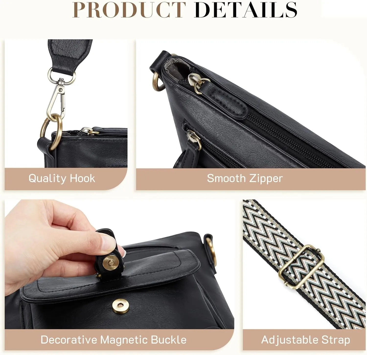 Missnine Crossbody Bags for Women Multi Pocket Purses Soft Leather Medium Shoulder Handbags with Adjustable Strap