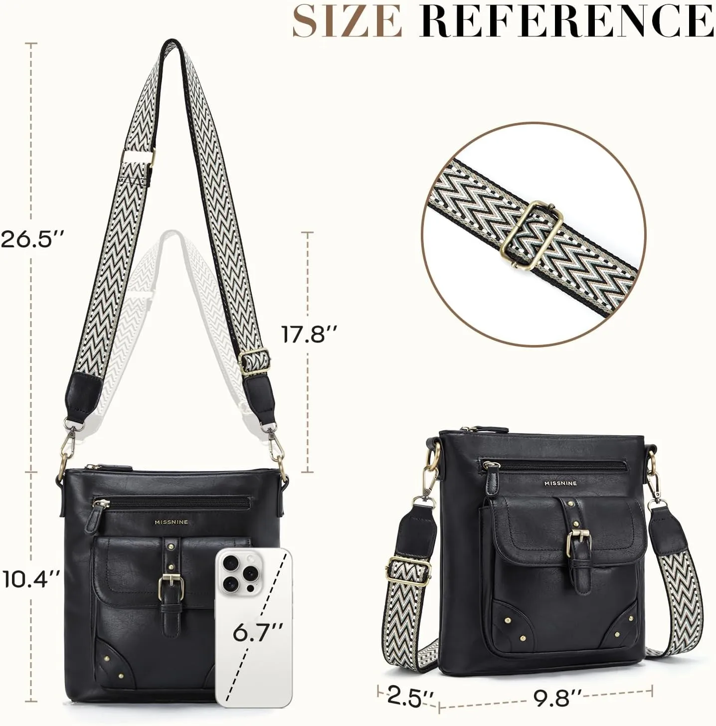 Missnine Crossbody Bags for Women Multi Pocket Purses Soft Leather Medium Shoulder Handbags with Adjustable Strap