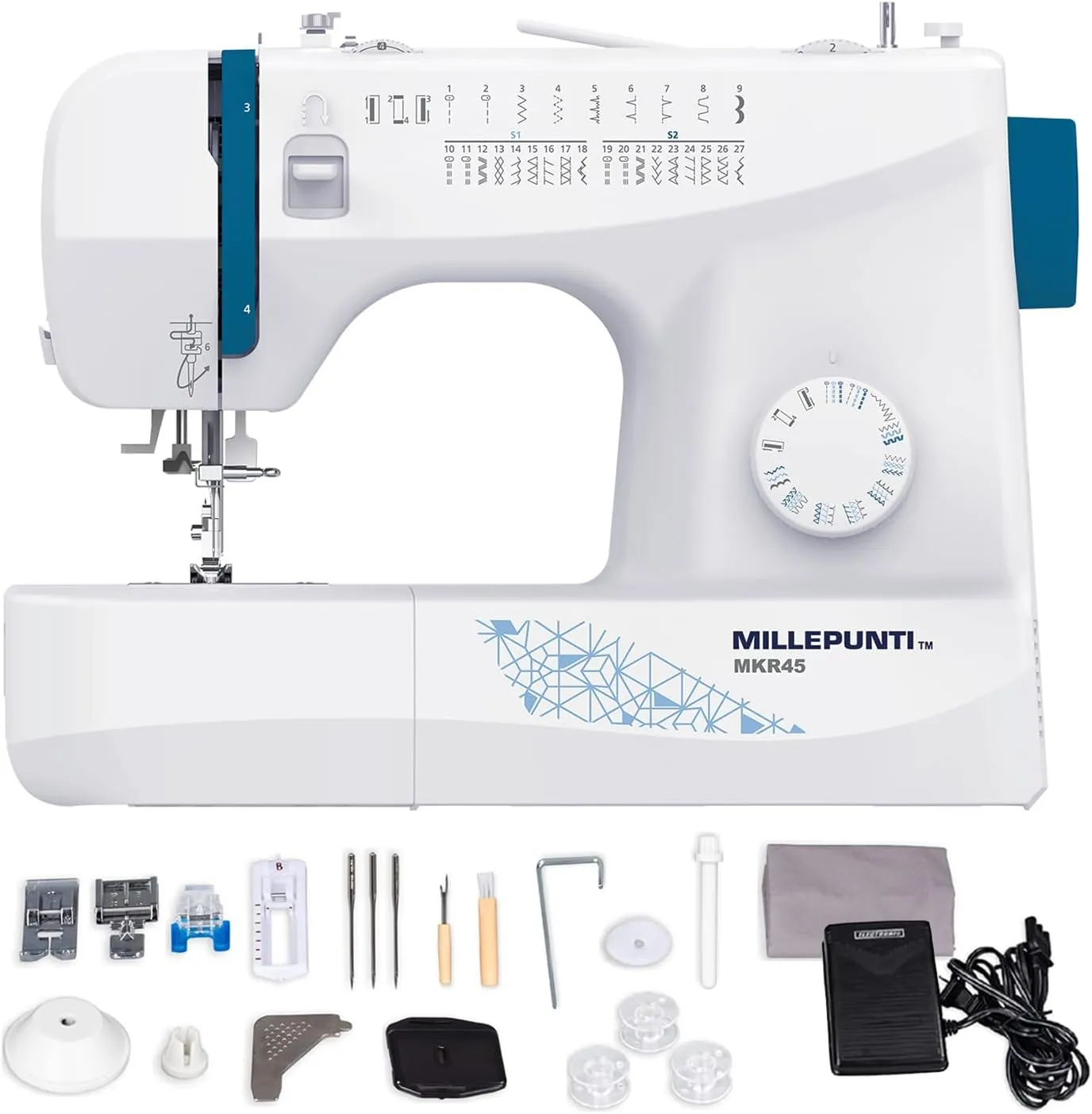 MKR45 Sewing Machine for Beginners, Quilting & Lightweight w/ 25 Stitches, 4 Included Feet & Accessory Kit, Automatic Needle Threader & Bobbin Winder