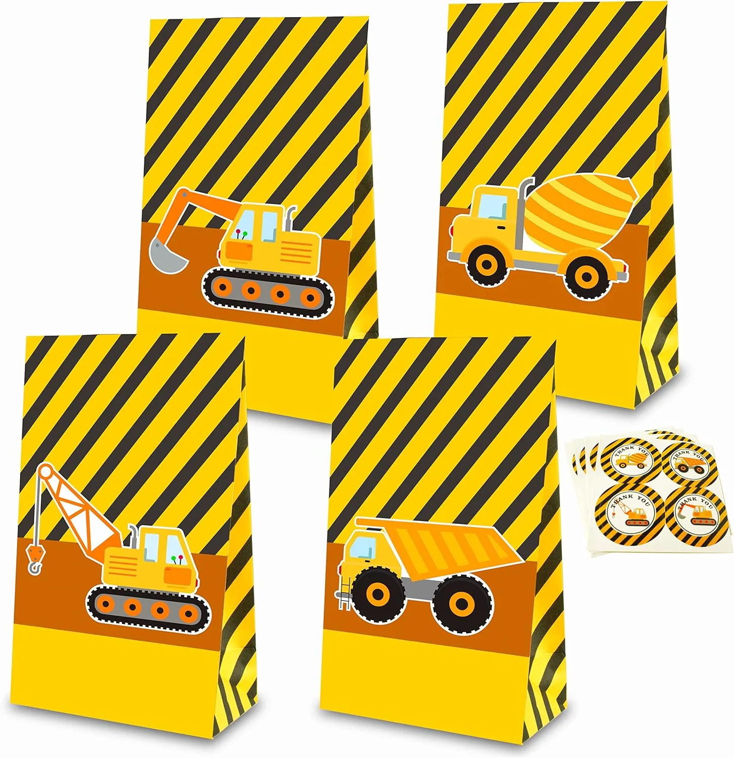 MOAXMOA Constructions Truck Candy Gift Bags Party Favor Treat Bags Birthday Theme Supplies with Stickers Set of 24