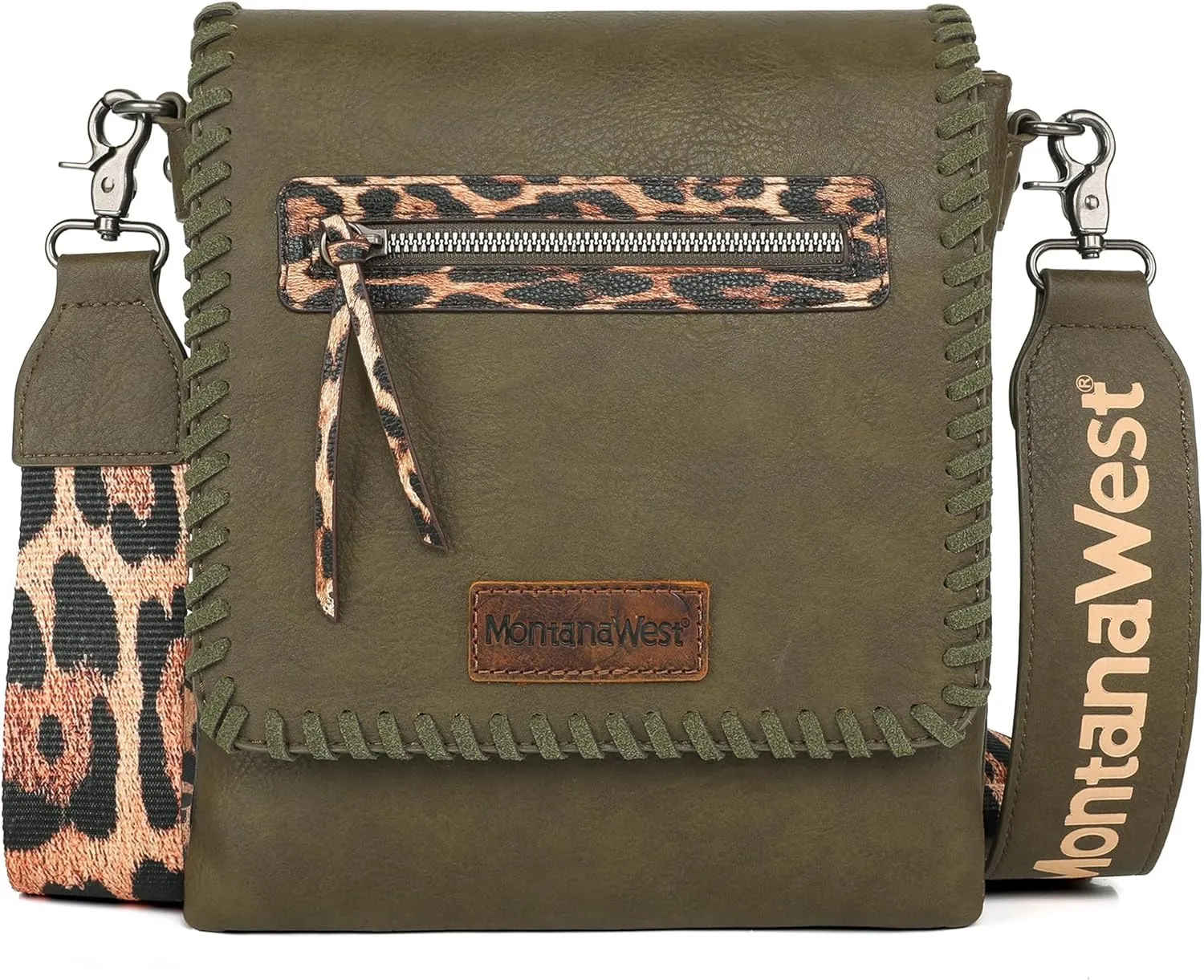 Montana West Crossbody Bags for Women with Dual Compartments Western Cross Body Purse with Leopard Print Guitar Strap