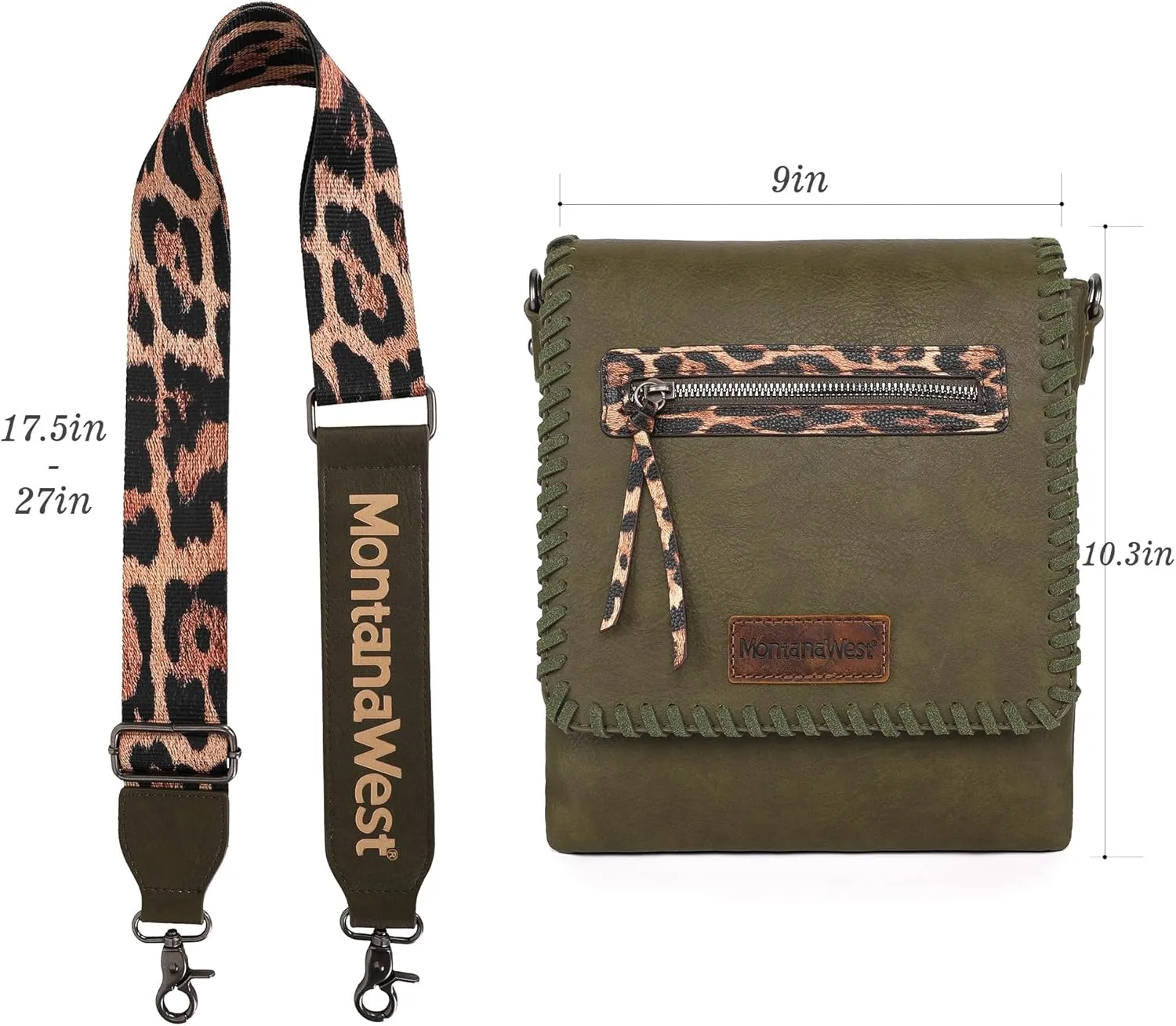 Montana West Crossbody Bags for Women with Dual Compartments Western Cross Body Purse with Leopard Print Guitar Strap