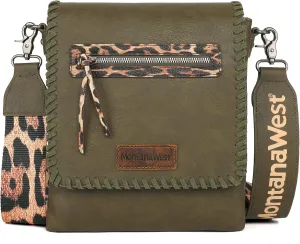 Montana West Crossbody Bags for Women with Dual Compartments Western Cross Body Purse with Leopard Print Guitar Strap