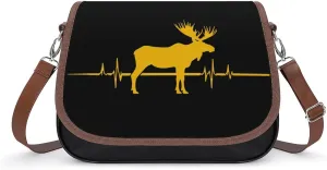 Moose Heartbeat Crossbody Bags PU Leather Purses Shoulder Handbag with Adjustable Shoulder Strap