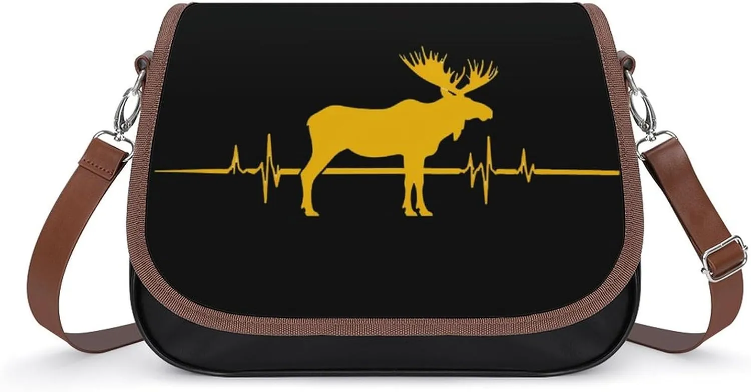 Moose Heartbeat Crossbody Bags PU Leather Purses Shoulder Handbag with Adjustable Shoulder Strap