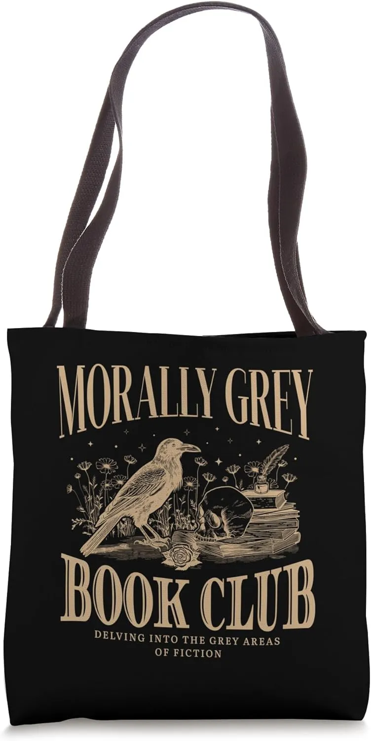 Morally Grey Book Club Skeleton Funny Books Lover Bookworm Tote Bag