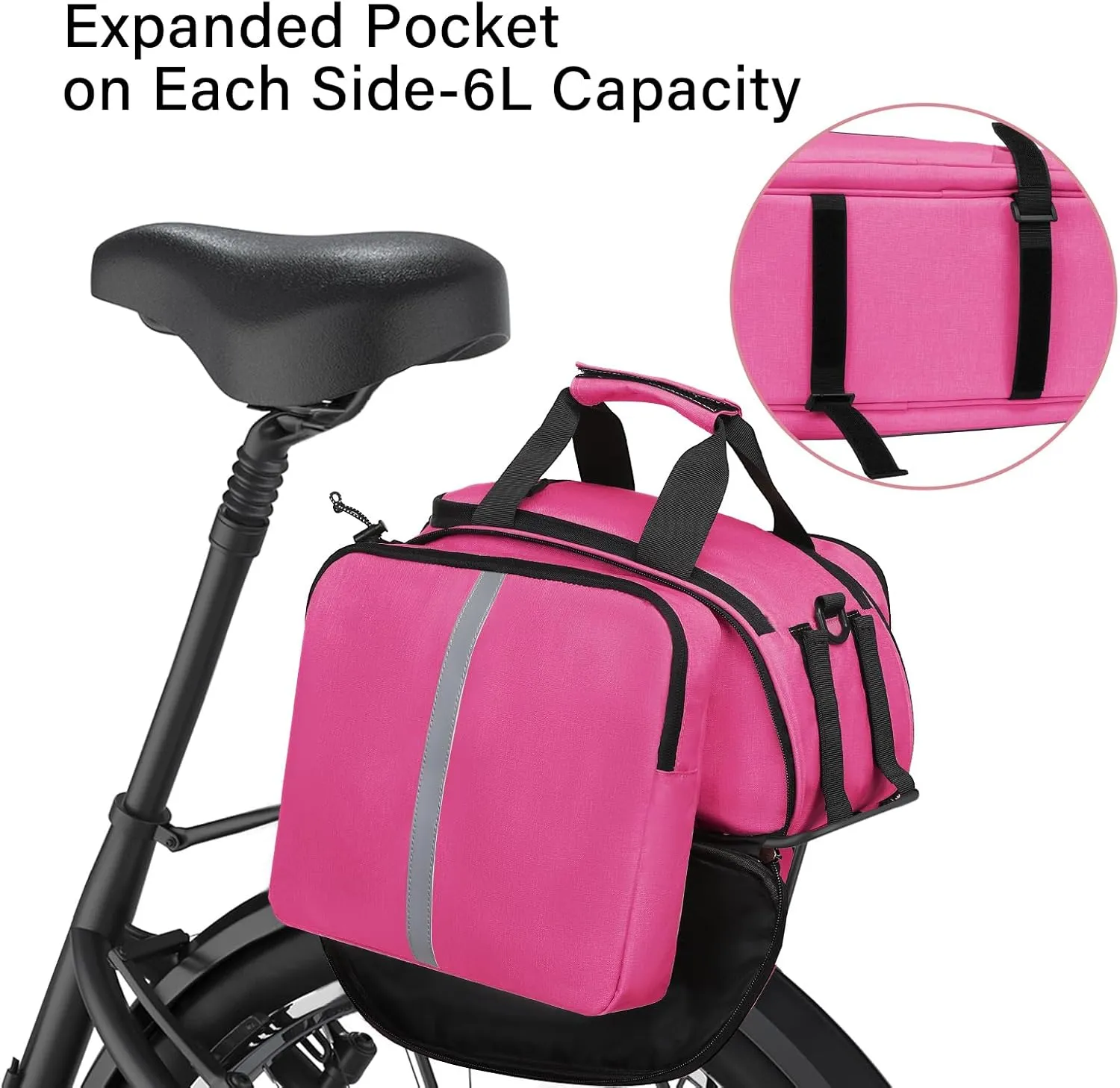 MOSISO Bike Rack Bag, Waterproof Bicycle Trunk Pannier Rear Seat Handbag Cycling Bike Carrier Reflective Backseat Cargo Storage Luggage Saddle Shoulder Bag with Water Bottle Holder&Handle