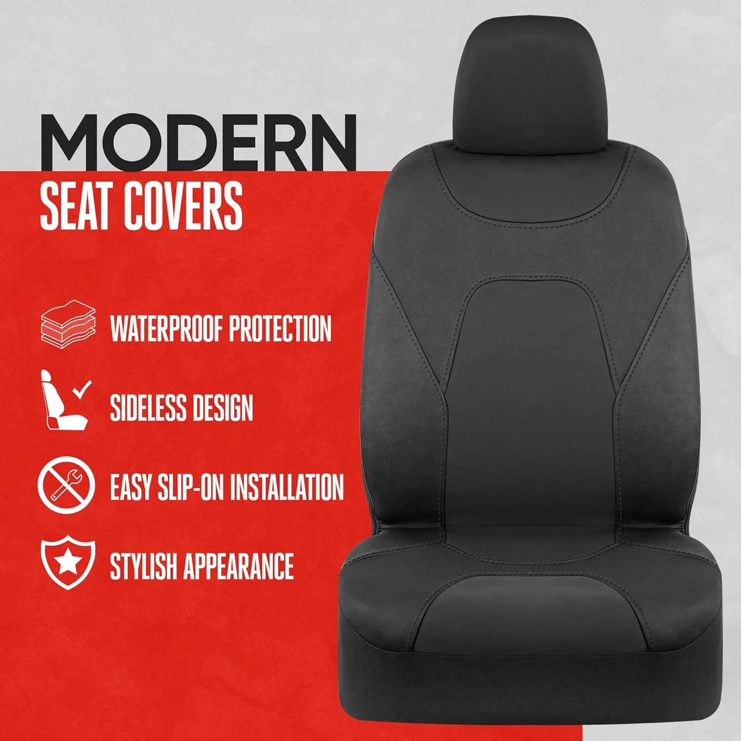 Motor Trend AquaShield Waterproof Front Seat Covers, Black Seat Covers for Cars – Neoprene Front Car Seat Cover, SUV Seat Covers Protector - Car Interior Cover for Auto, Trucks, & Dog Owners