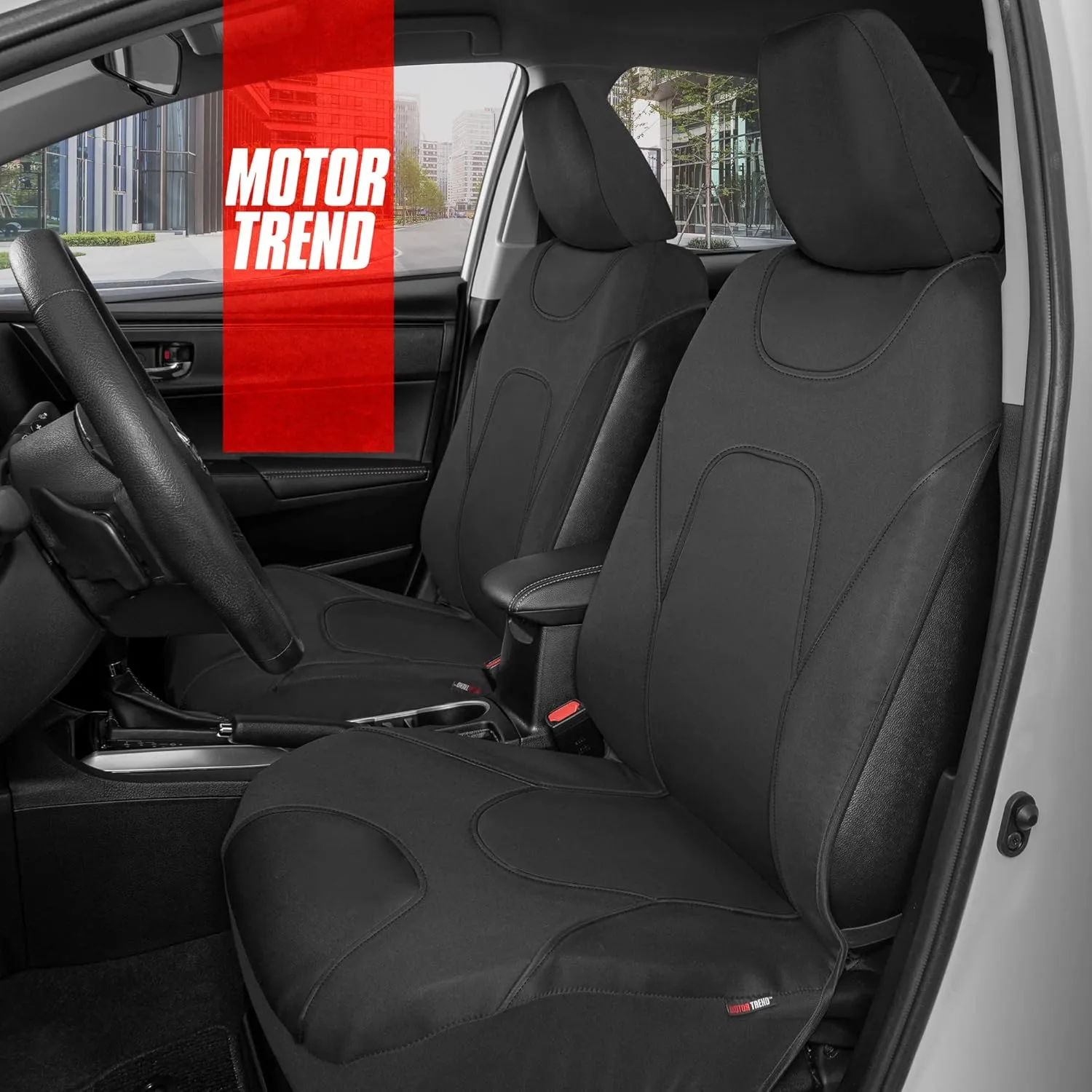 Motor Trend AquaShield Waterproof Front Seat Covers, Black Seat Covers for Cars – Neoprene Front Car Seat Cover, SUV Seat Covers Protector - Car Interior Cover for Auto, Trucks, & Dog Owners