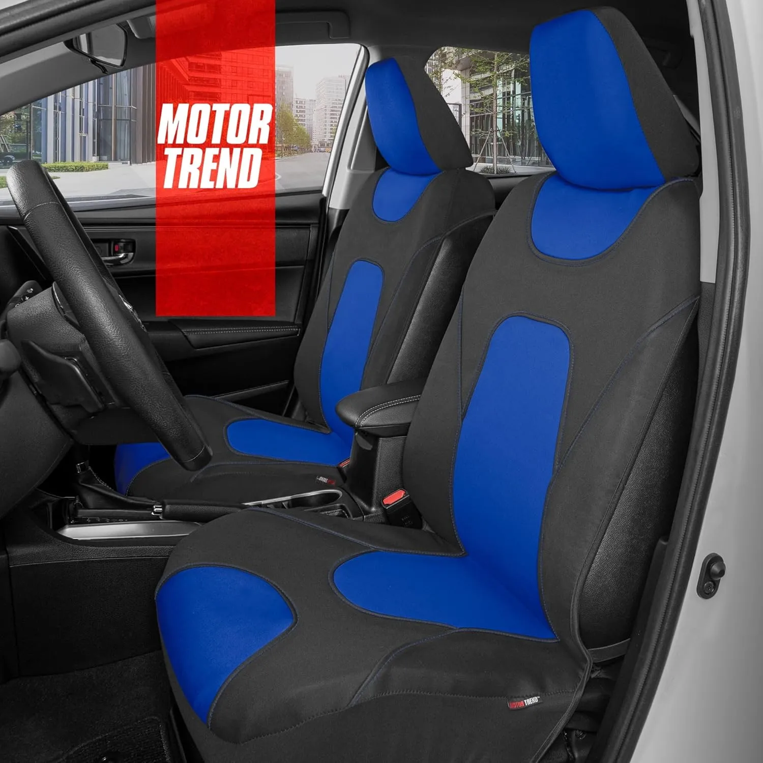 Motor Trend AquaShield Waterproof Front Seat Covers, Blue Seat Covers for Cars – Neoprene Front Car Seat Cover, SUV Seat Covers Protector - Car Interior Cover for Auto, Trucks, & Dog Owners