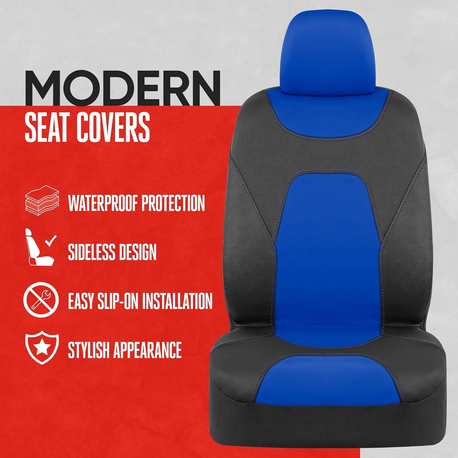 Motor Trend AquaShield Waterproof Front Seat Covers, Blue Seat Covers for Cars – Neoprene Front Car Seat Cover, SUV Seat Covers Protector - Car Interior Cover for Auto, Trucks, & Dog Owners