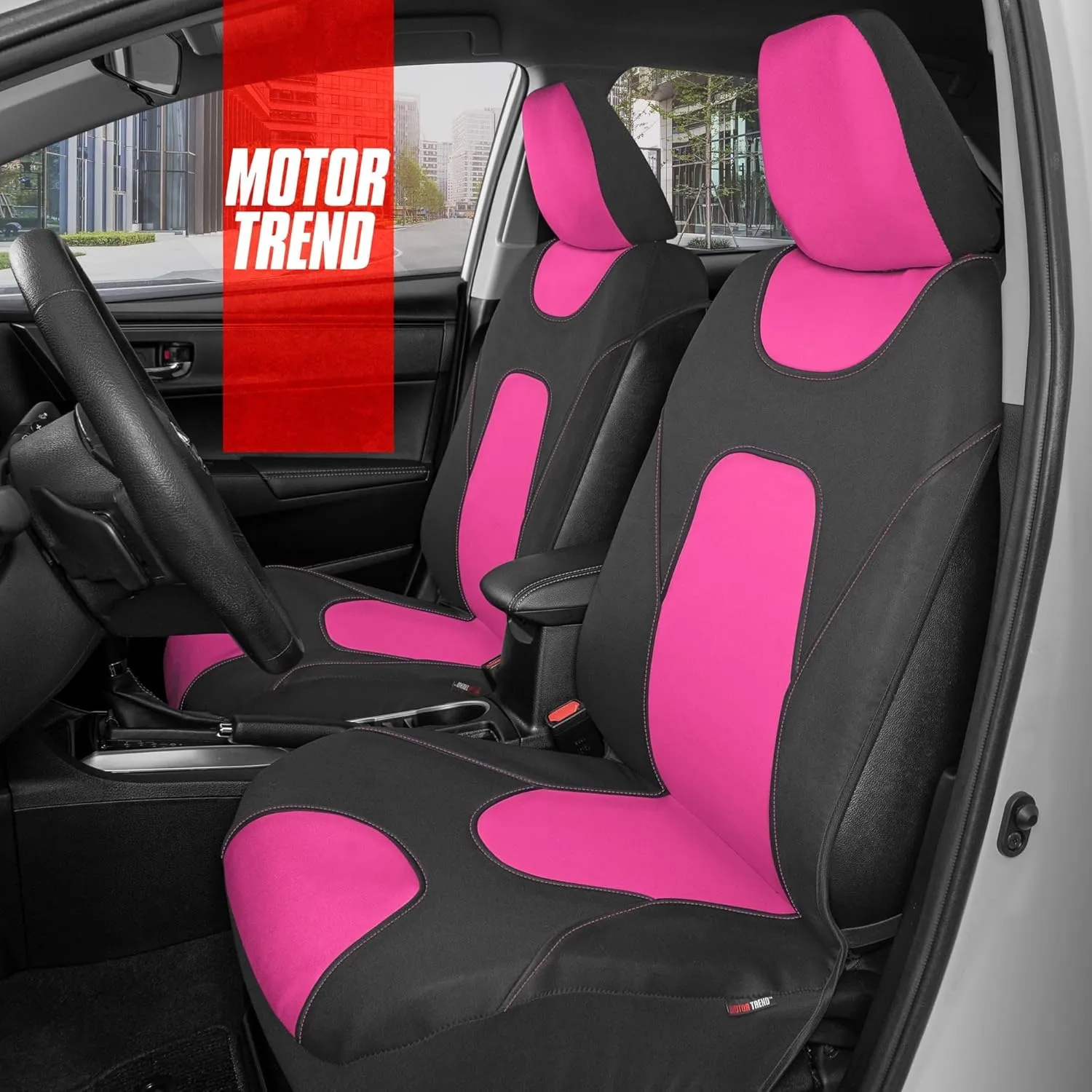 Motor Trend AquaShield Waterproof Front Seat Covers, Pink Seat Covers for Cars – Neoprene Front Car Seat Cover, SUV Seat Covers Protector - Car Interior Cover for Auto, Trucks, & Dog Owners