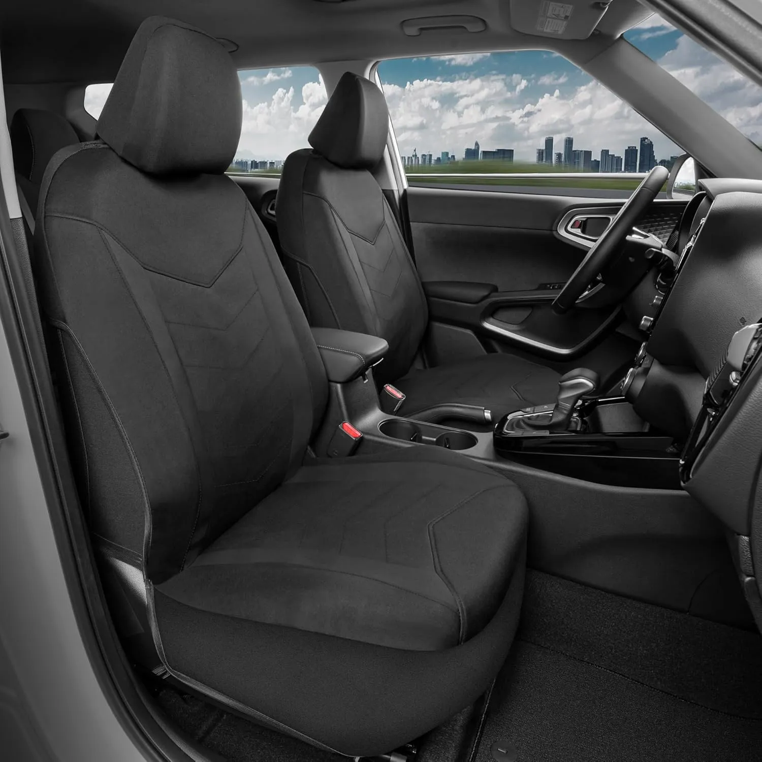 Motor Trend SpillGuard 2 Black Seat Covers for Cars & Seat Covers for Trucks - Neoprene Lining Waterproof Car Seat Covers Front Seats Only - SUV Seat Covers Protector - Forros para Asientos de Carro