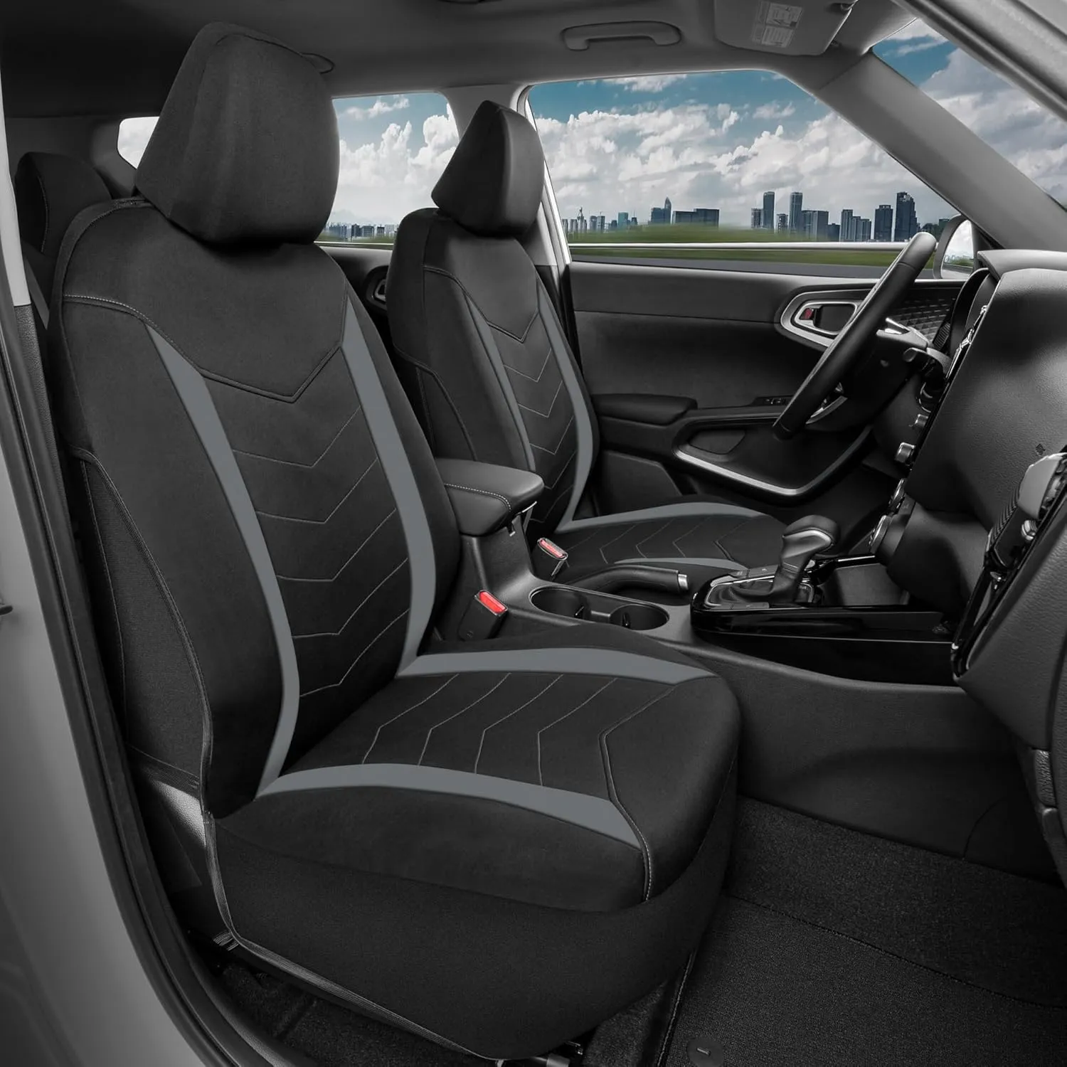 Motor Trend SpillGuard 2 Gray Seat Covers for Cars & Seat Covers for Trucks - Neoprene Lining Waterproof Car Seat Covers Front Seats Only - SUV Seat Covers Protector - Forros para Asientos de Carro