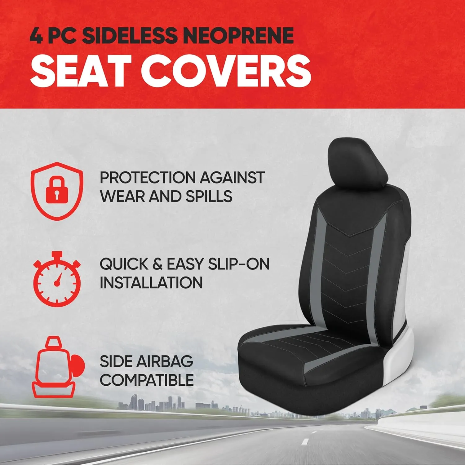 Motor Trend SpillGuard 2 Gray Seat Covers for Cars & Seat Covers for Trucks - Neoprene Lining Waterproof Car Seat Covers Front Seats Only - SUV Seat Covers Protector - Forros para Asientos de Carro