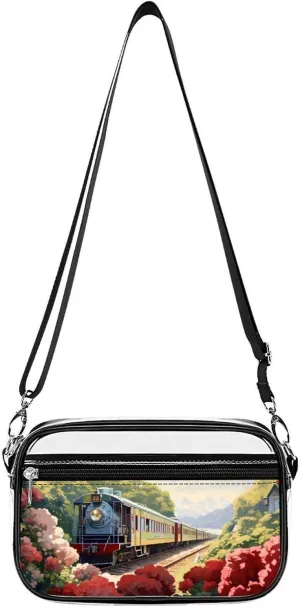 Mountain Train Railroad Tracks Clear Bag PVC Clear Crossbody Purse Bag Transparent Messenger Bag Shoulder Handbag