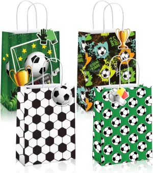 Mpanwen Soccer Goodie Bags, 16 Pcs Soccer Ball Themed Party Favor Candy Treat Gifts Bags With Handle for Birthday Baby Shower Holiday Party Decorations