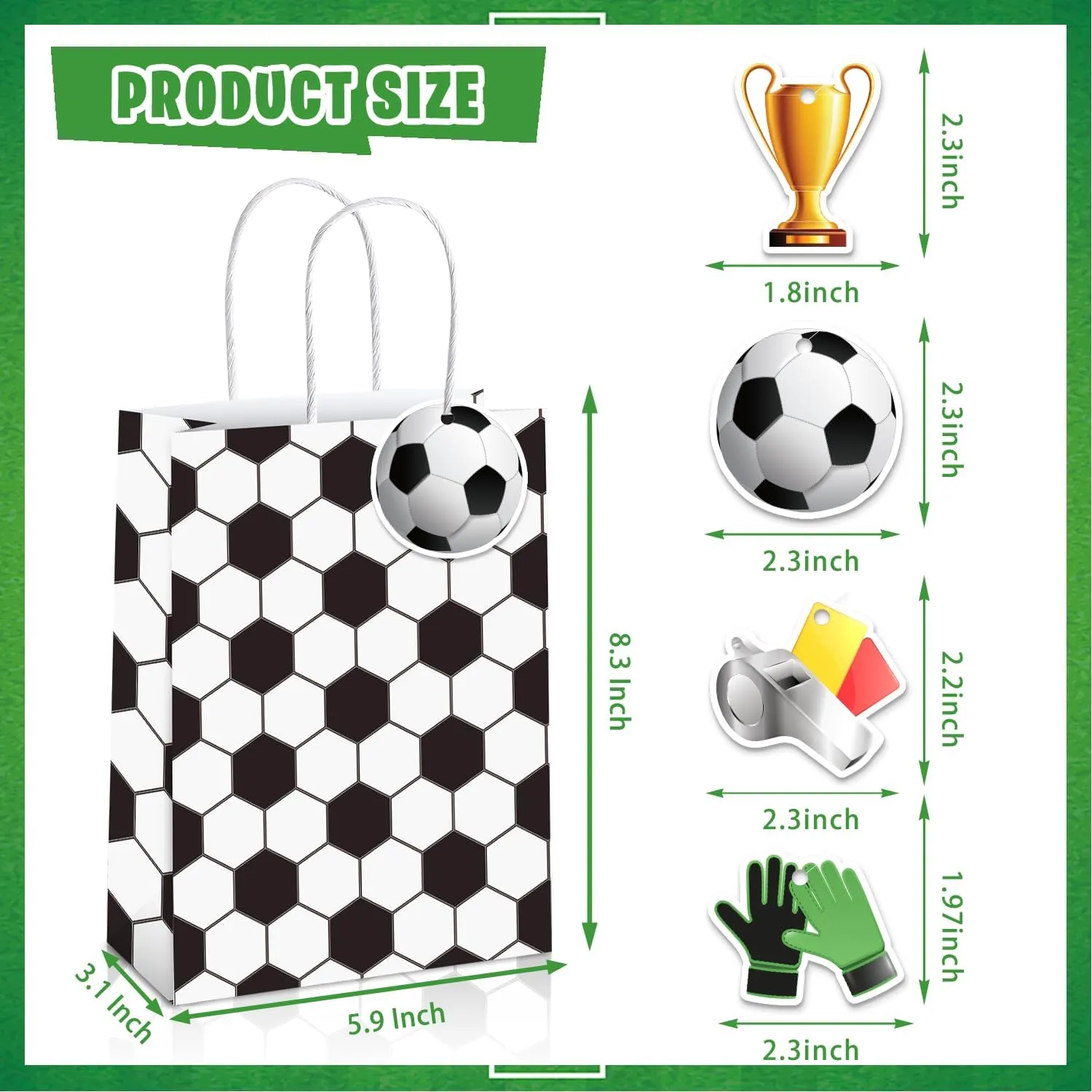 Mpanwen Soccer Goodie Bags, 16 Pcs Soccer Ball Themed Party Favor Candy Treat Gifts Bags With Handle for Birthday Baby Shower Holiday Party Decorations
