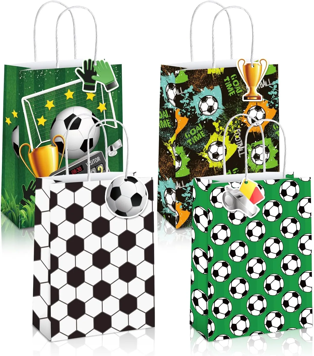 Mpanwen Soccer Goodie Bags, 16 Pcs Soccer Ball Themed Party Favor Candy Treat Gifts Bags With Handle for Birthday Baby Shower Holiday Party Decorations