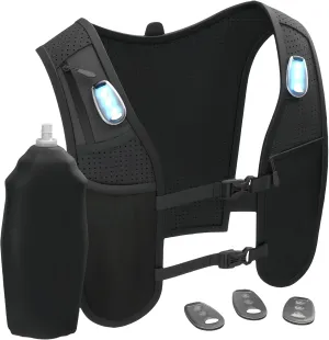 Multi-Functional Running Vest Pack Hydration Reflective LED Lights Adjustable Straps Hands-Free Pockets for Men Women Running Cycling Hiking Fitness