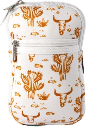 Multi Purpose Pouch for Tumblers, Wild West/Catus Print, Compatible with Stanley, 18-50 oz, Fits Large Phone, Elastic Stretch Velcro Zippered Purse, (Wild West Dessert)