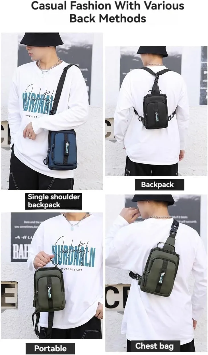Multifunctional Men's Waist Bag Chest Bag Shoulder Bag Outdoor Waterproof Travel Crossbody Pack Adjustable Strap Fanny Pack (green)