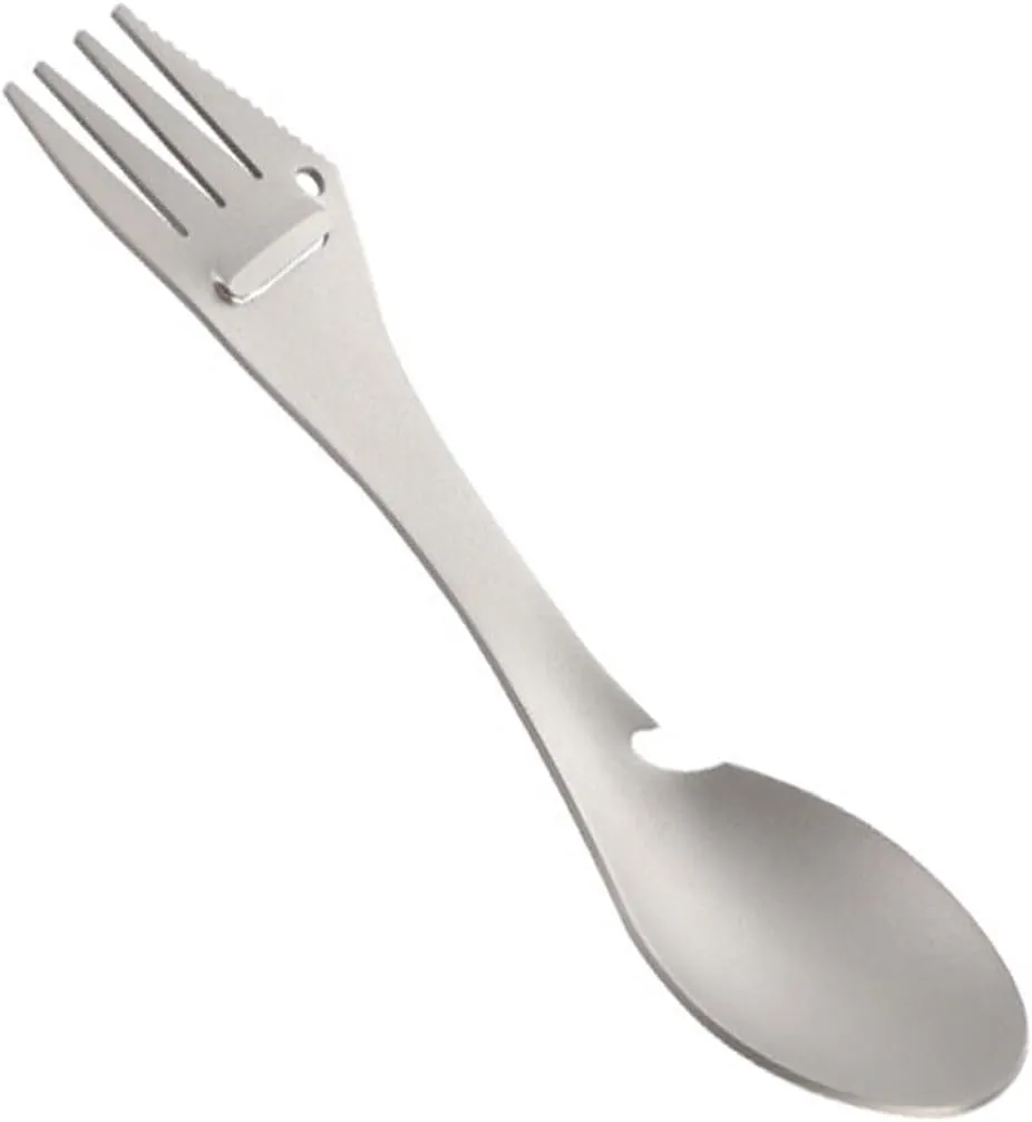 Multifunctional Titanium Camping Spork 3-in-1 Outdoor Utensil Bottle Opener Peeler Knife Edge Lightweight Survival Flatware Backpacking Hiking Travel Durable Rustproof (1PC)