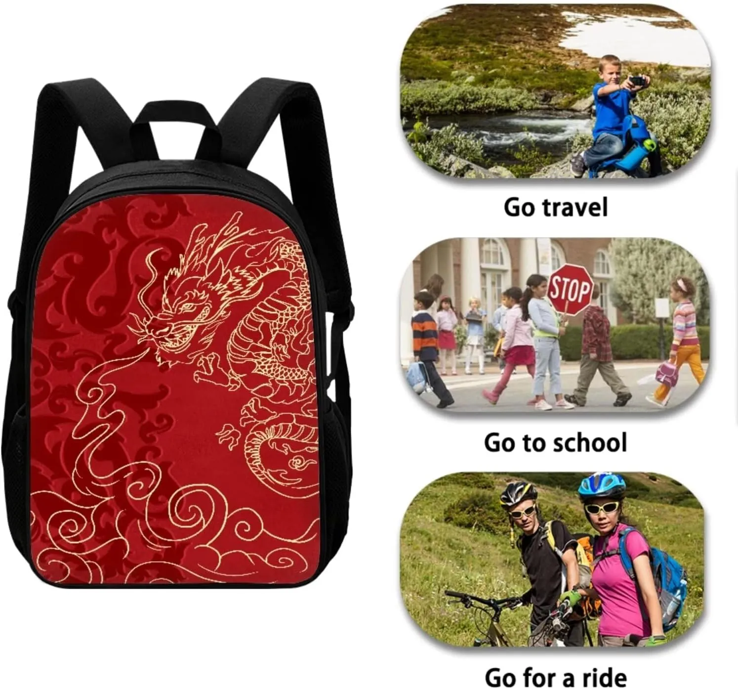 Mumeson Asia Dragon Kids Backpack Set 3 Pack Set Large Capacity School Bag and Lightweight Lunch Bags Portable Pencil Case Back to School Supplies