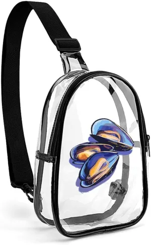 Mussels Seafood Clear Crossbody Bag Over Shoulder Sling Backpack Casual Cross Chest Side Pouch