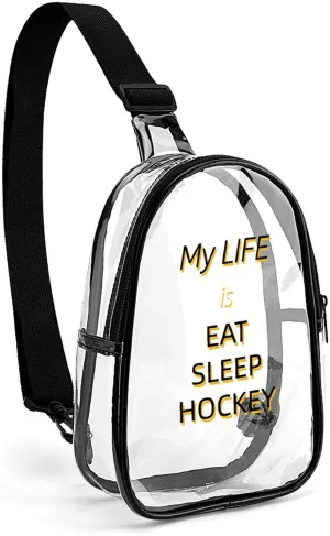 My Life is Eat Sleep Hockey Clear Crossbody Bag Over Shoulder Sling Backpack Casual Cross Chest Side Pouch