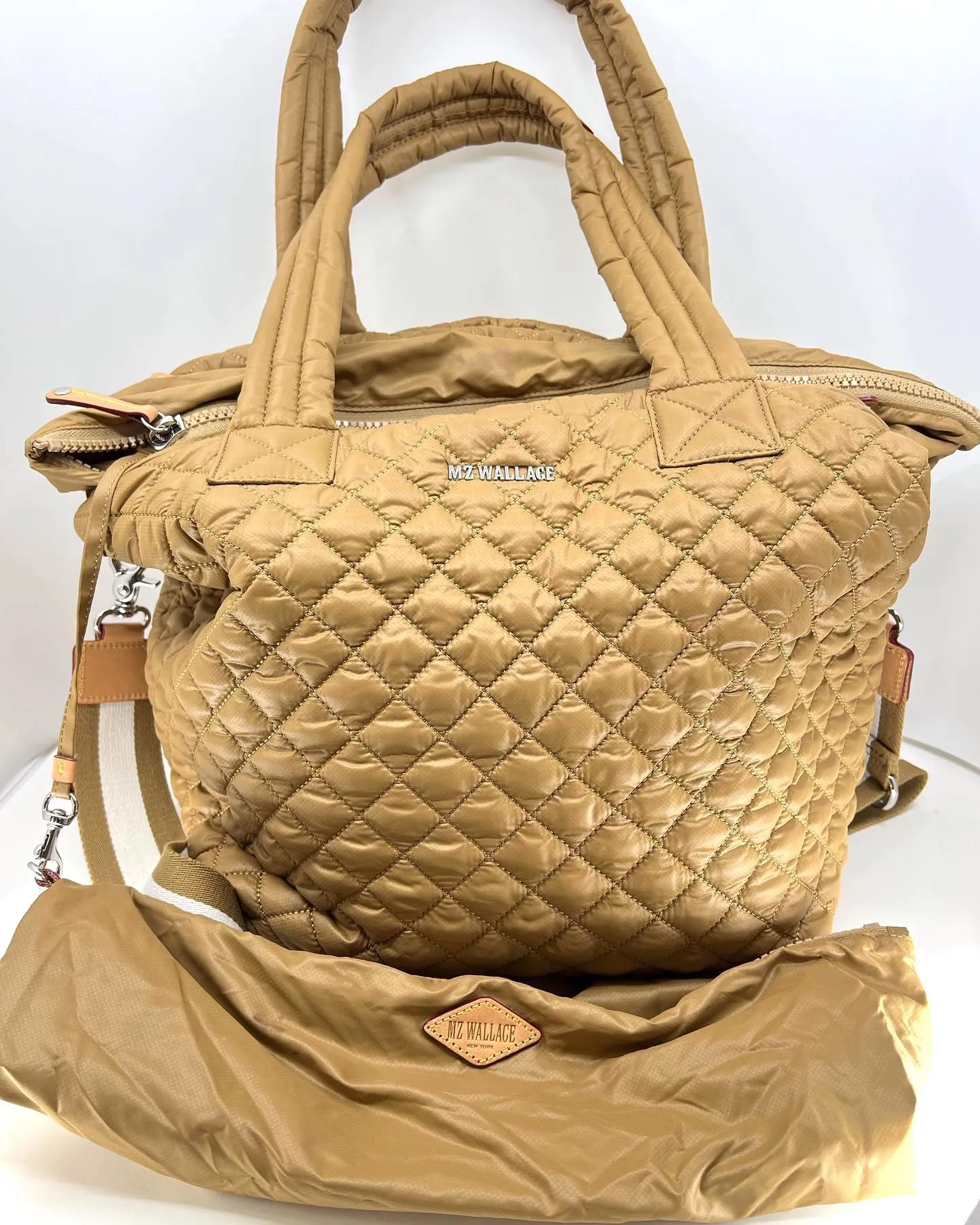 MZ WALLACE METRO DELUXE TOTE BAG IN CARAMEL