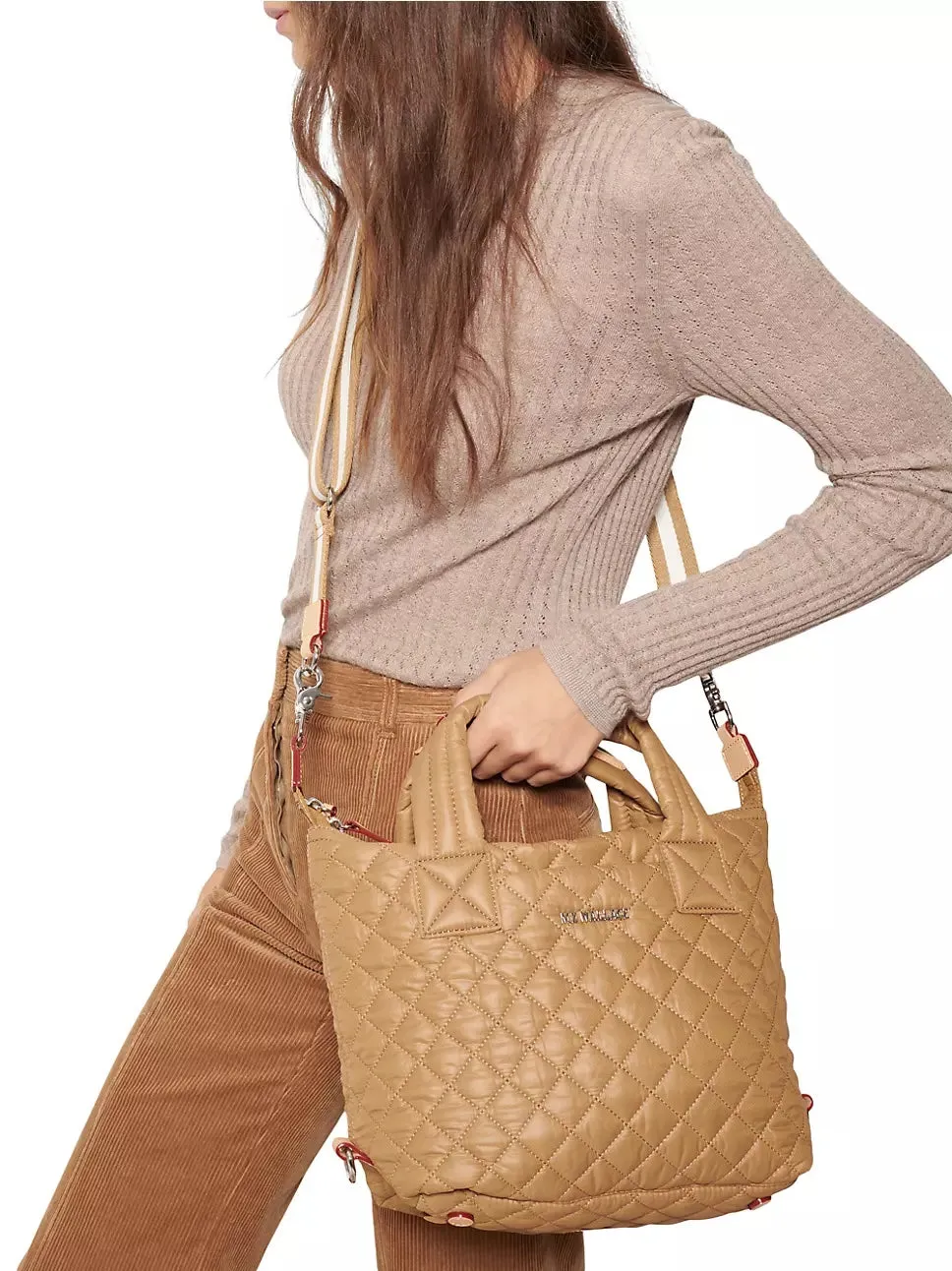 MZ WALLACE METRO DELUXE TOTE BAG IN CARAMEL