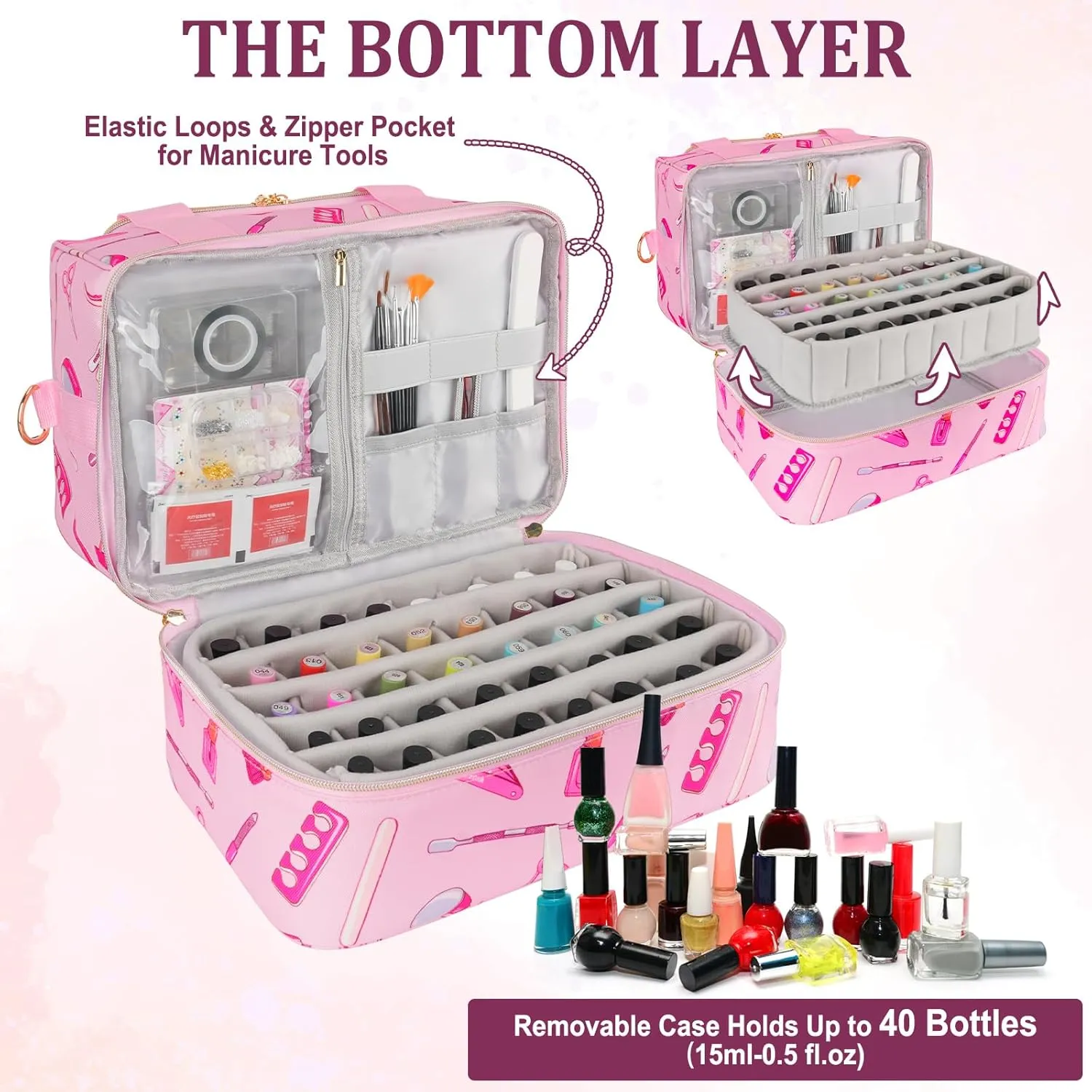 Nail Polish Organizer Case - Large Double Layer Organizers and Storage Bag for Nail Supplies and Art Tech