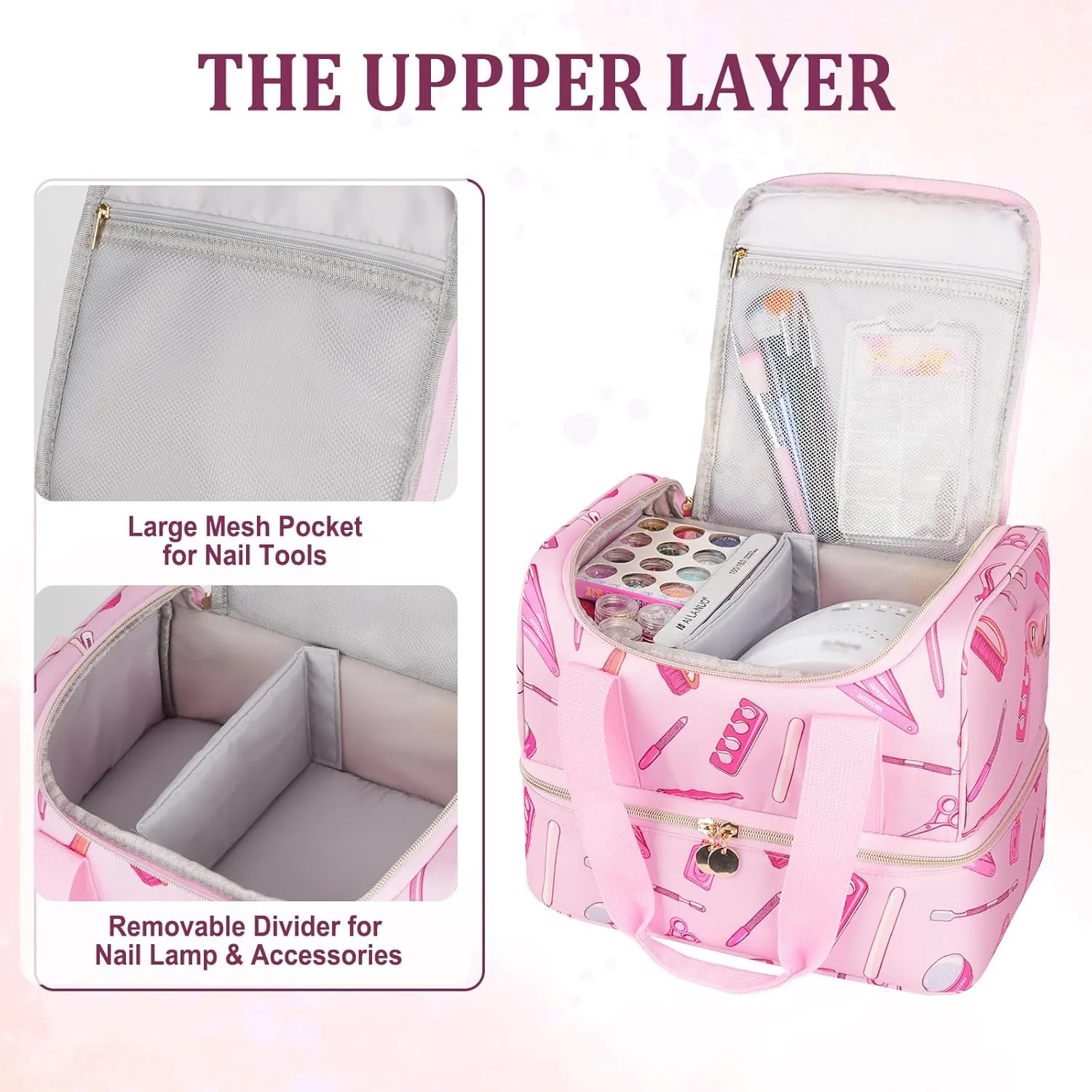 Nail Polish Organizer Case - Large Double Layer Organizers and Storage Bag for Nail Supplies and Art Tech