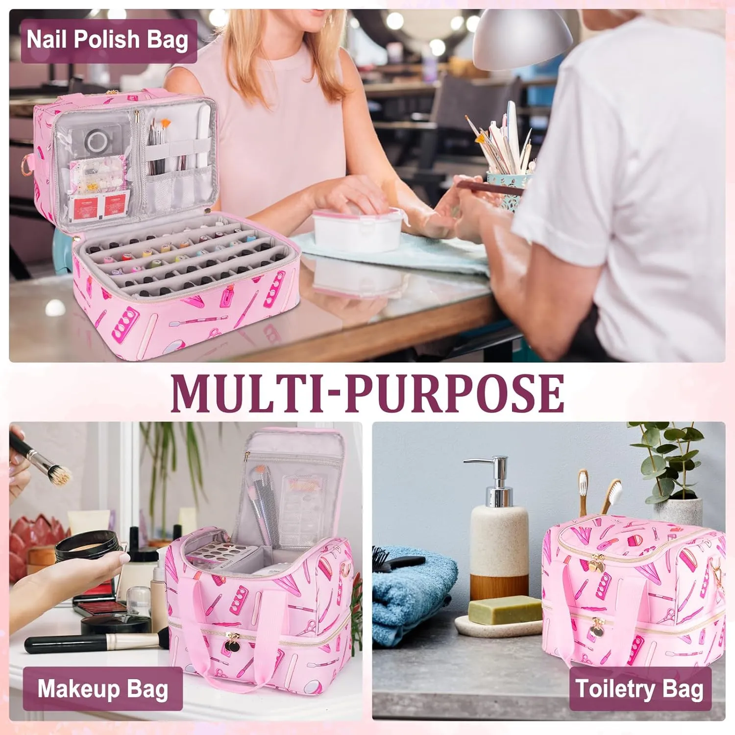 Nail Polish Organizer Case - Large Double Layer Organizers and Storage Bag for Nail Supplies and Art Tech